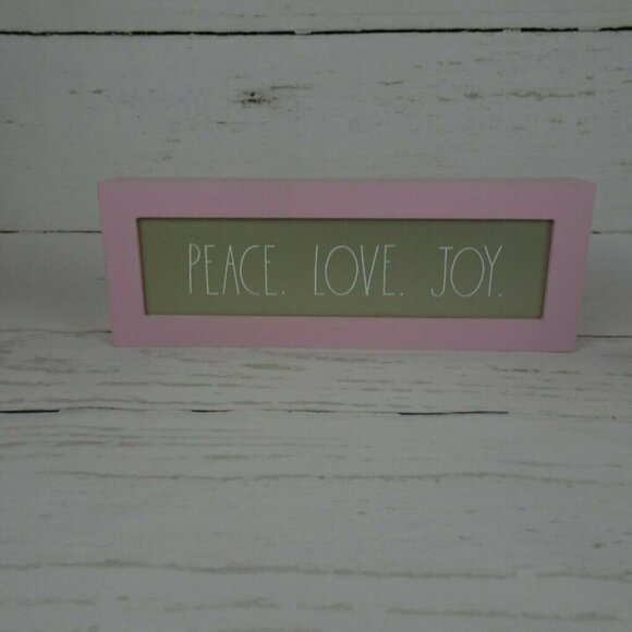 Rae Dunn Pink PEACE LOVE JOY Wooden Sign Farmhouse Holiday Decor 14x5x2 2020 - Picture 3 of 12